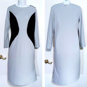 Vintage 70s JCPenney Fashions gray black Colorblock Midi tunic sheath dress L